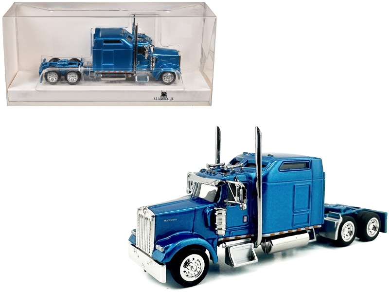 Kenworth W900l Truck Tractor With Sleeper Cab Blue Metallic 1/87 (Ho) Scale Plastic Model Car By Ho Logistics