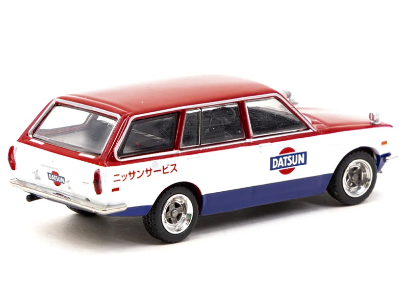 Datsun Bluebird 510 Wagon Service Car Red And White With Blue "Global64" Series 1/64 Diecast Model Car By Tarmac Works