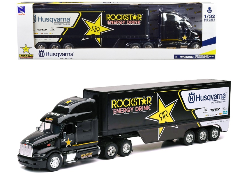 Peterbilt 387 Semi-Truck Black 'Rockstar Energy Drink - Husqvarna Factory Racing' 1/32 Diecast Model by New Ray