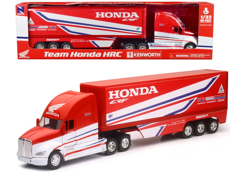 Kenworth Semi-Truck Red And White "Team Honda Hrc" 1/32 Diecast Model By New Ray