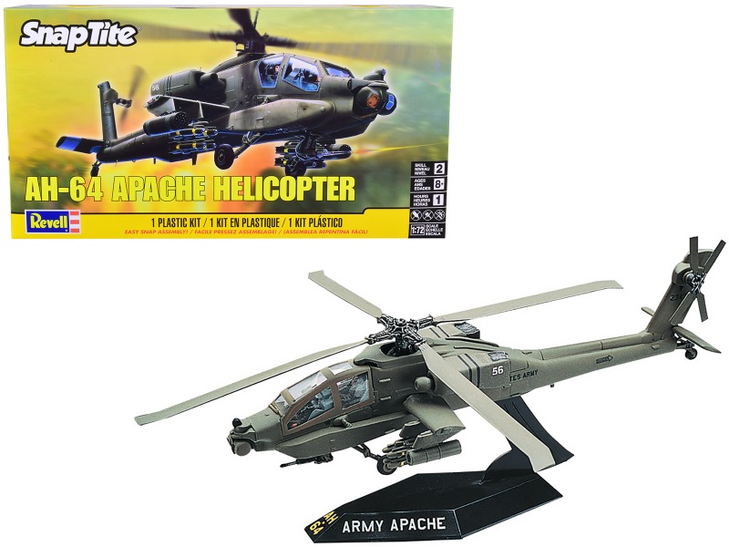 Level 2 Snap Tite Model Kit Ah-64 Apache Helicopter 1/72 Scale Model By Revell
