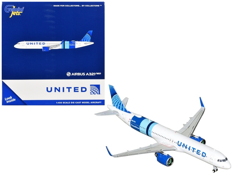 Airbus A321neo Commercial Aircraft "United Airlines Coastliner" (N94750) White With Blue Stripes And Tail 1/400 Diecast Model Airplane By Geminijets