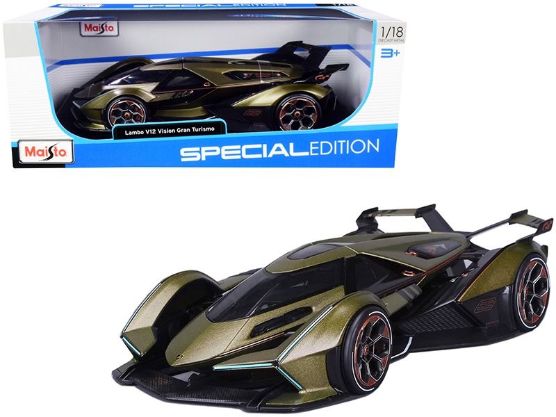 Lamborghini V12 Vision Gran Turismo Matt Green Metallic 1/18 Diecast Model Car By Maisto