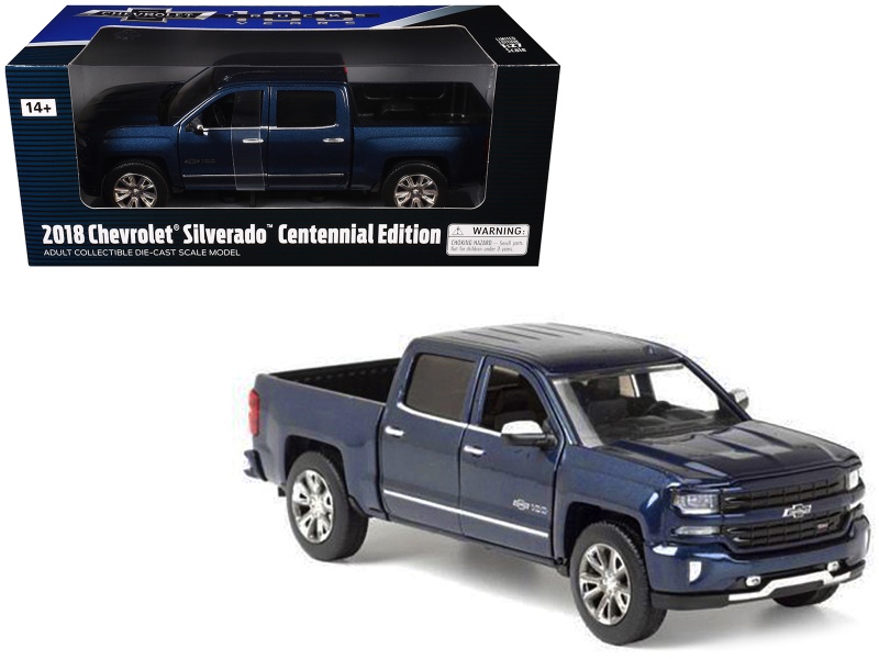 2018 Chevrolet Silverado Ltz Pickup Truck Centennial Edition Blue Metallic "100 Years Anniversary" 1/27 Diecast Model Car By Motormax