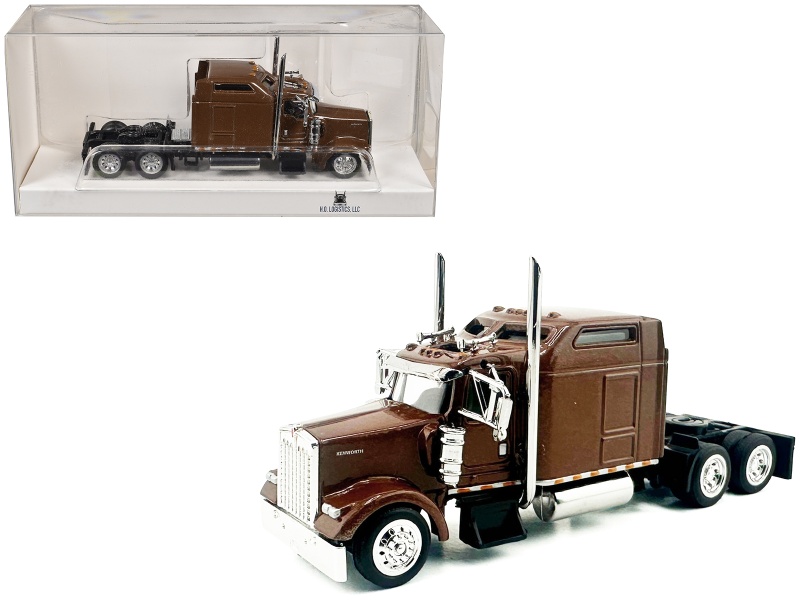 Kenworth W900l Truck Tractor With Sleeper Cab Brown Metallic 1/87 (Ho) Scale Plastic Model Car By Ho Logistics