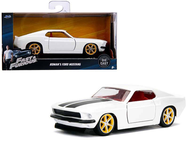 Roman's Ford Mustang White With Black Stripes And Red Interior "Fast & Furious" Movie 1/32 Diecast Model Car By Jada
