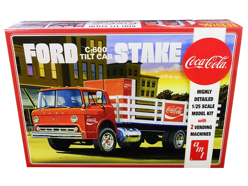 Skill 3 Model Kit Ford C600 Stake Bed Truck With Two "Coca-Cola" Vending Machines 1/25 Scale Model By Amt