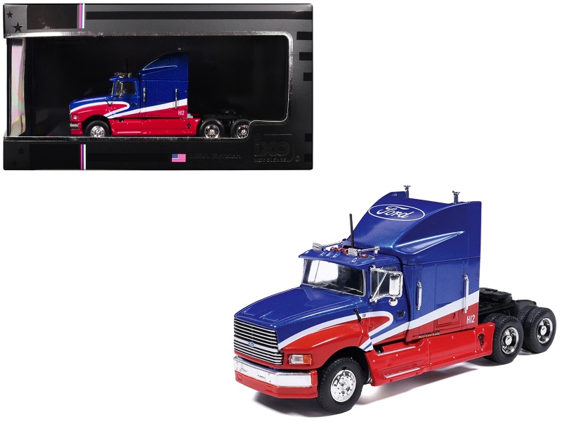 1990 Ford Aeromax Truck Tractor Blue Metallic And Red With White Stripes 1/64 Diecast Model Car By Ixo Models