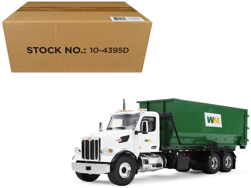 Peterbilt 567 Refuse Garbage Truck With 40 Yard Roll-Off Container "Waste Management" White And Green 1/34 Diecast Model By First Gear
