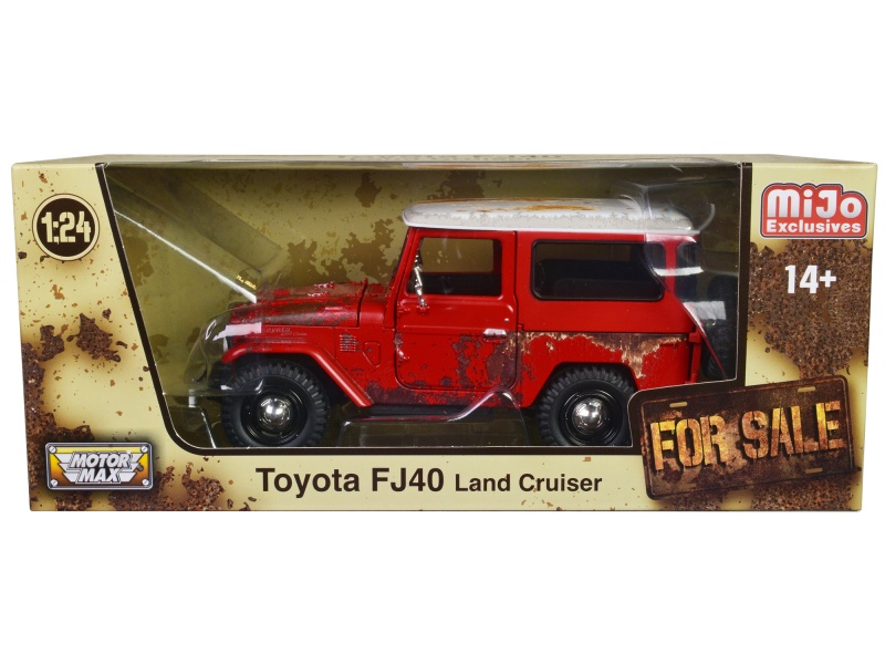 Toyota FJ40 Land Cruiser Red With White Top Diecast Model Car - Rusted Version - 1/24 Scale