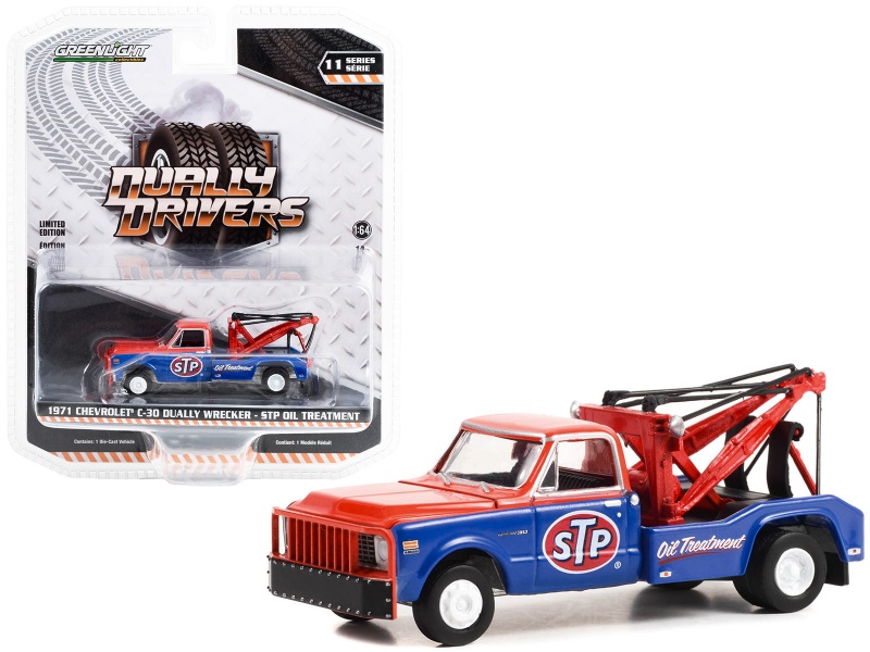 1971 Chevrolet C-30 Dually Wrecker Tow Truck "Stp Oil Treatment" Red And Blue "Dually Drivers" Series 11 1/64 Diecast Model Car By Greenlight