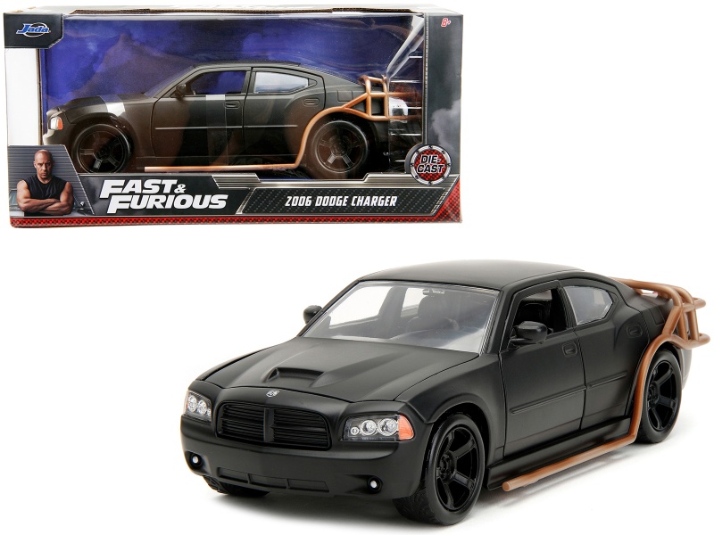 2006 Dodge Charger Matt Black With Outer Cage "Fast & Furious" Movie 1/24 Diecast Model Car By Jada