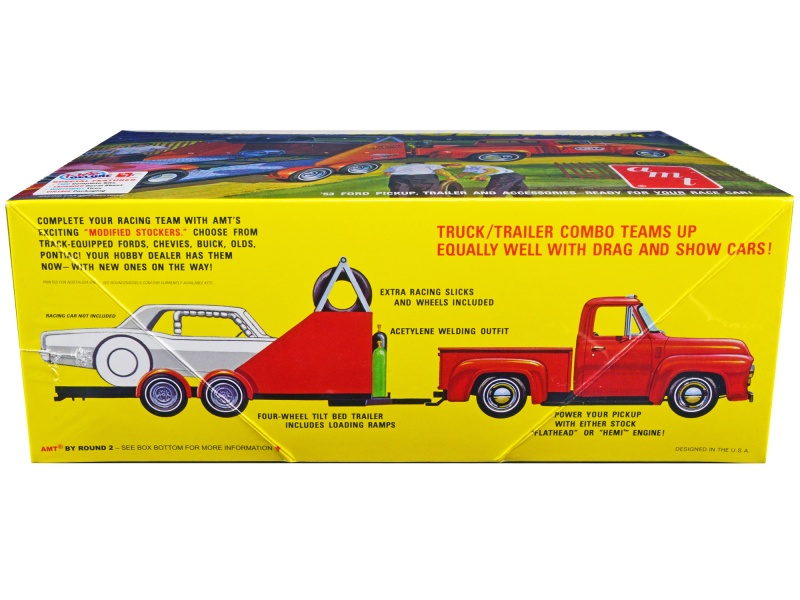 Skill 2 Model 1953 Ford Pickup Truck With "Modified Stocker" Hauler "Gulf Oil" 1/25 Scale Model By Amt