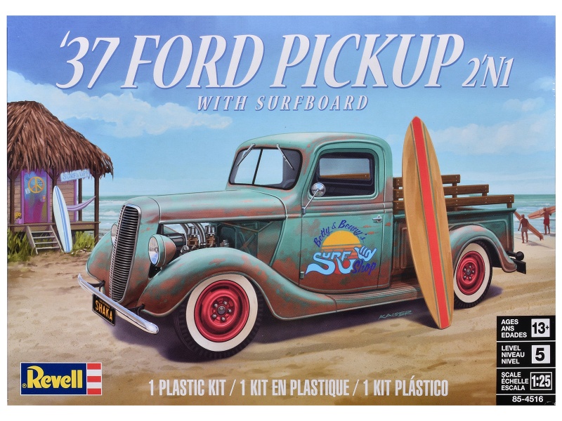 Revell 1937 Ford Pickup Truck with Surfboard 2-in-1 Kit 1/25 Scale Model - Level 5 Model Kit