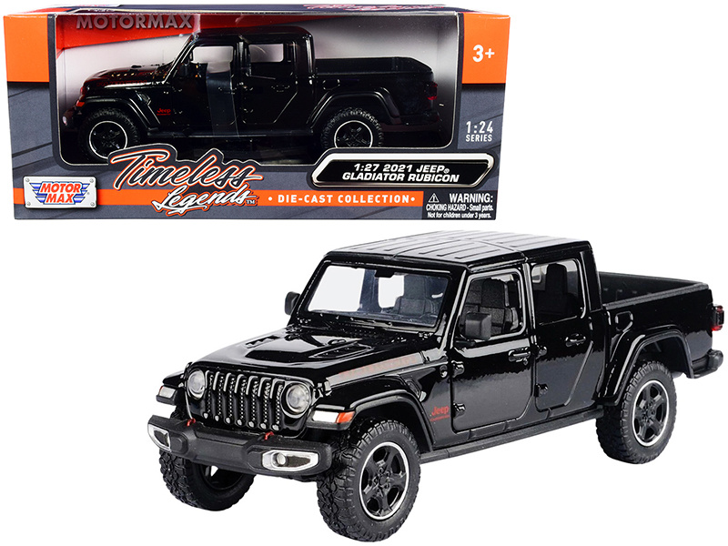 2021 Jeep Gladiator Rubicon (Closed Top) Pickup Truck Black 1/24-1/27 Diecast Model Car By Motormax