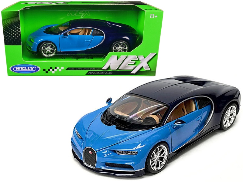 Bugatti Chiron Blue And Dark Blue Two-Tone "Nex Models" Series 1/24 Diecast Model Car By Welly