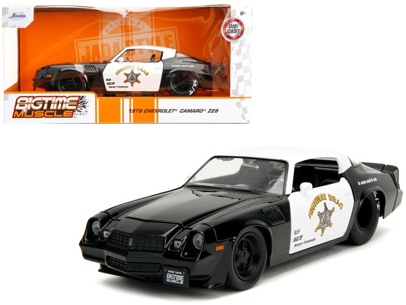 1979 Chevrolet Camaro Z28 Police Black And White "Highway Drag" "Bigtime Muscle" Series 1/24 Diecast Model Car By Jada