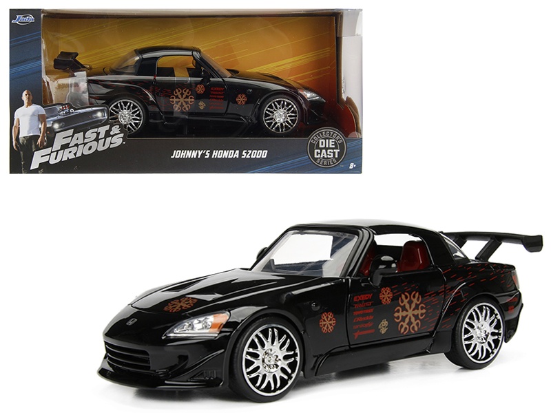 Johnny's 2001 Honda S2000 Black With Graphics "Fast & Furious" Movie 1/24 Diecast Model Car By Jada