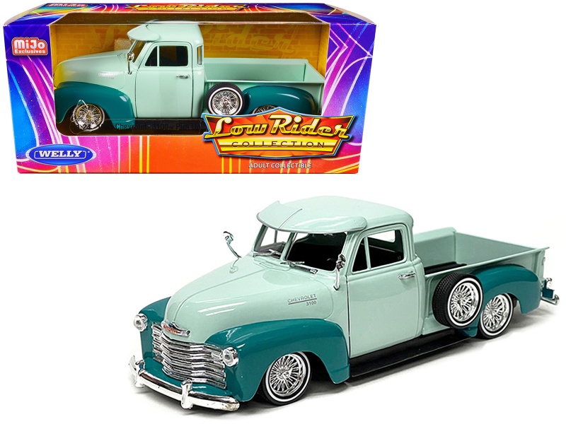 1953 Chevrolet 3100 Pickup Truck Lowrider Light Green And Teal Two-Tone "Low Rider Collection" 1/24 Diecast Model Car By Welly