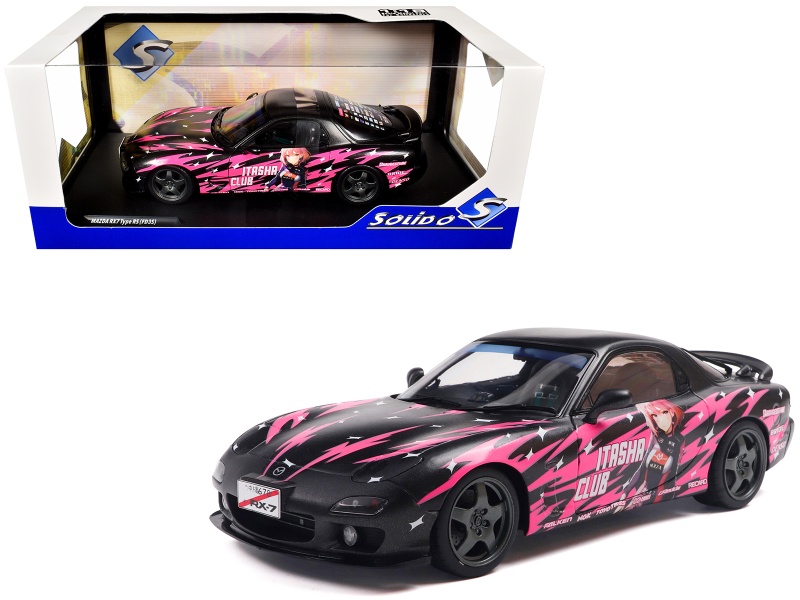 1994 Mazda Rx7 (Fdrs) Rhd (Right Hand Drive) "Itasha Club" Black Metallic With Pink Graphics 1/18 Diecast Model Car By Solido