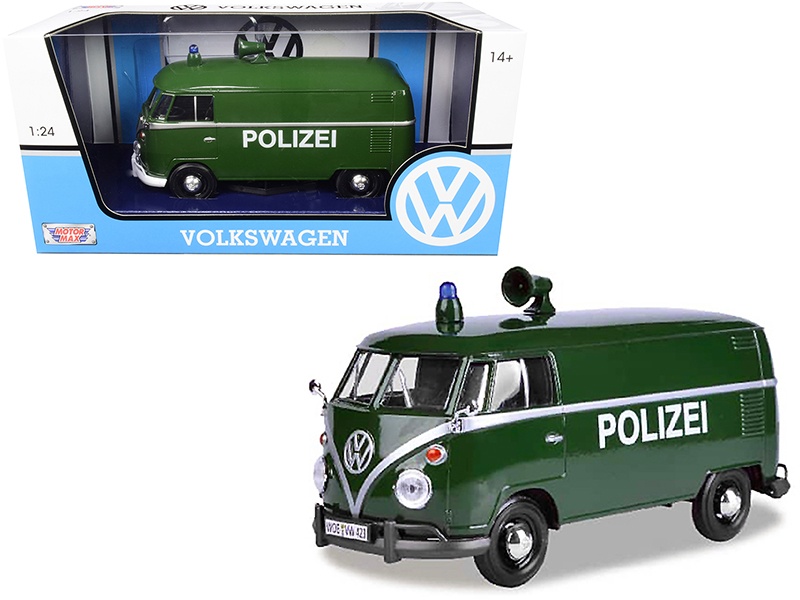 Volkswagen Type 2 (T1) Police Van "Polizei" Dark Green 1/24 Diecast Model Car By Motormax