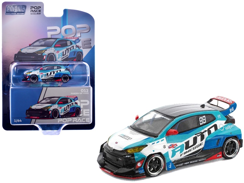 Pandem Gr Yaris Rhd (Right Hand Drive) #99 "Auto Finesse" Blue And White With Graphics "Enigma Exclusive Edition" 1/64 Diecast Model Car By Pop Race