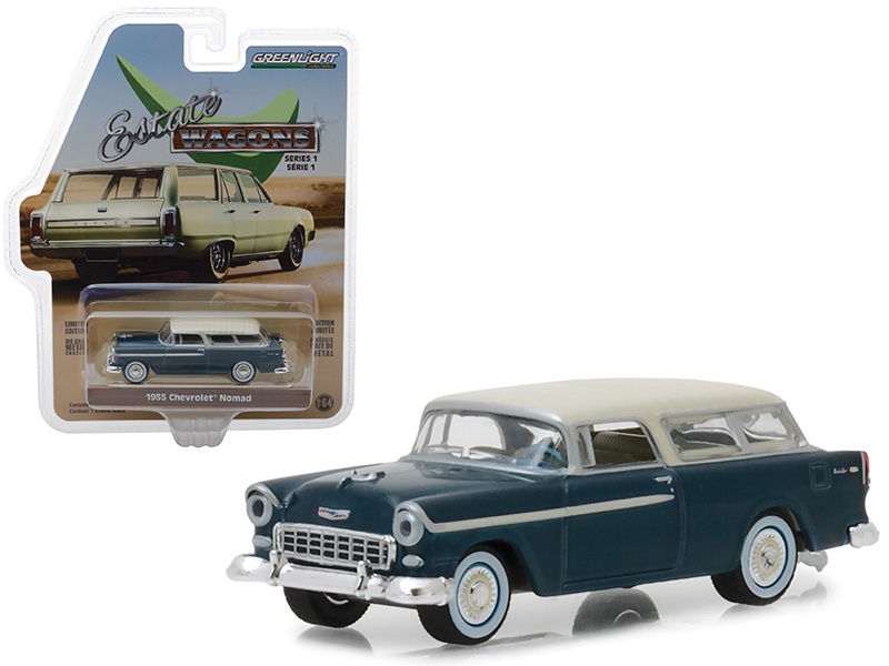 1955 Chevrolet Nomad Glacier Blue With Cream Top "Estate Wagons" Series 1 1/64 Diecast Model Car By Greenlight