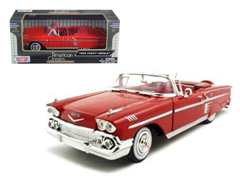 1958 Chevrolet Impala Convertible Red 1/24 Diecast Model Car By Motormax