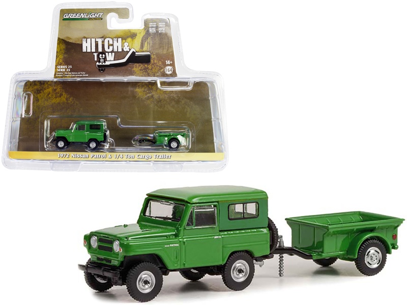 1972 Nissan Patrol Green With 1/4 Ton Cargo Trailer "Hitch & Tow" Series 25 1/64 Diecast Model Car By Greenlight
