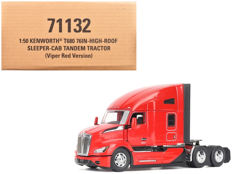 Kenworth T680 76" High Roof Sleeper Cab Truck Tractor Viper Red "Transport Series" 1/50 Diecast Model By Diecast Masters