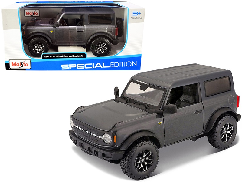 2021 Ford Bronco Badlands Gray Metallic With Black Top "Special Edition" 1/24 Diecast Model Car By Maisto