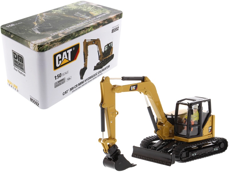 Cat Caterpillar 309 Cr Next Generation Mini Hydraulic Excavator With Work Tools And Operator "High Line" Series 1/50 Diecast Model By Diecast Masters