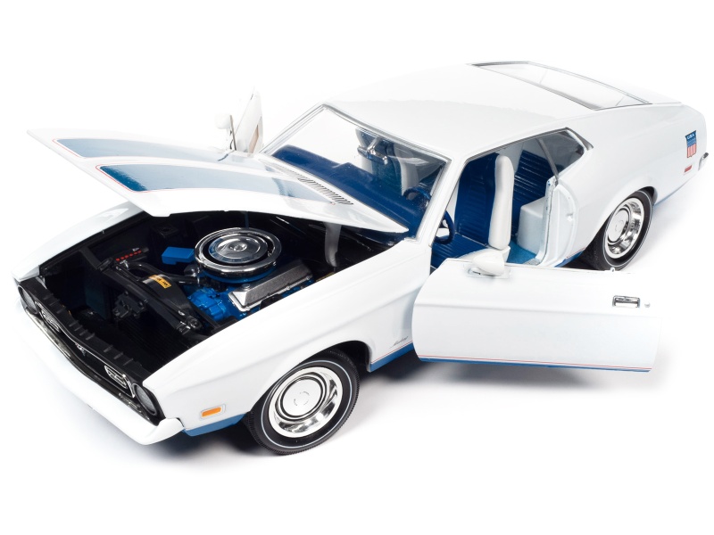 1972 Ford Mustang Sprint White With Blue Stripes "Class Of 1972" "American Muscle" Series 1/18 Diecast Model Car By Auto World