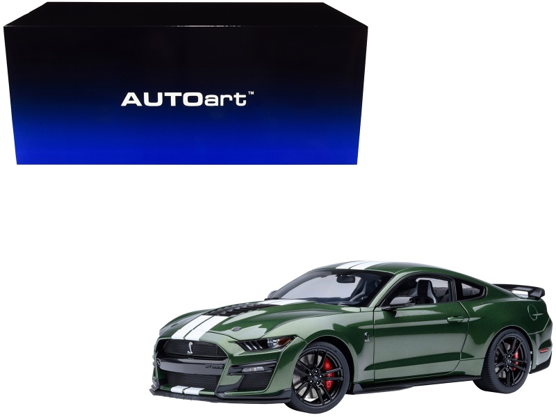 Ford Mustang Shelby Gt500 Eruption Green Metallic With White Stripes 1/18 Model Car By Autoart