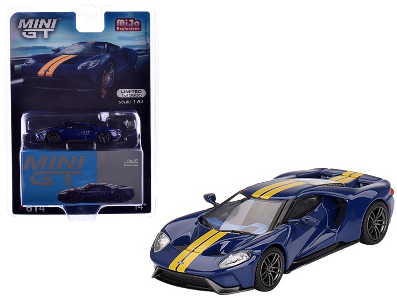 Ford GT Sunoco Blue with Yellow Stripes Limited Edition 1/64 Diecast Model Car