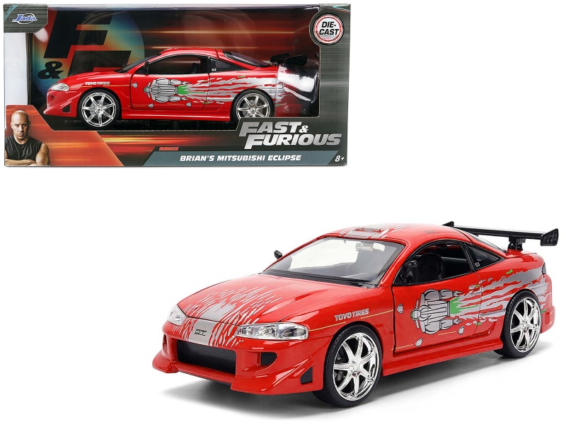 Brian's Mitsubishi Eclipse Red With Graphics Remix "The Fast And The Furious" (2001) Movie "Fast & Furious" Series 1/24 Diecast Model Car By Jada