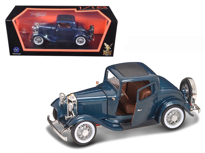 1932 Ford 3 Window Coupe Blue Metallic 1/18 Diecast Model Car By Road Signature