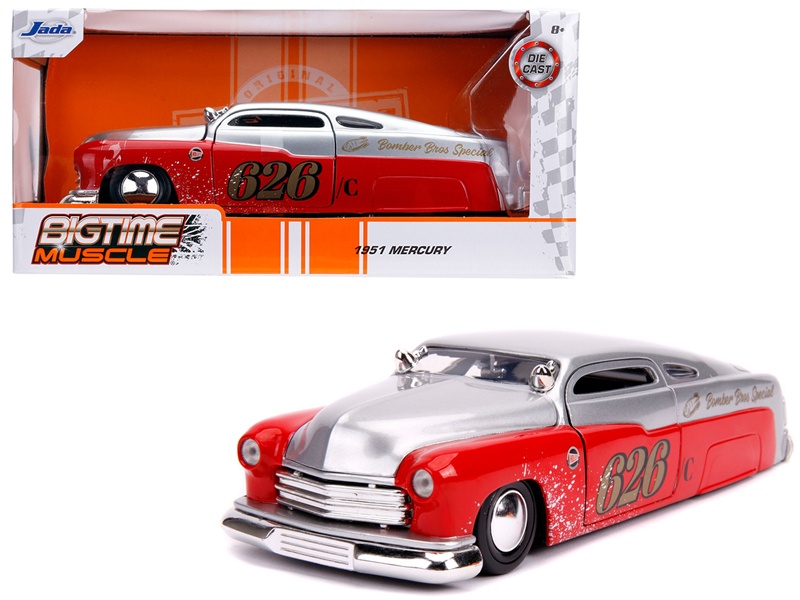 1951 Mercury Silver And Red #626 "Holley" "Bomber Bros Special" "Bigtime Muscle" 1/24 Diecast Model Car By Jada