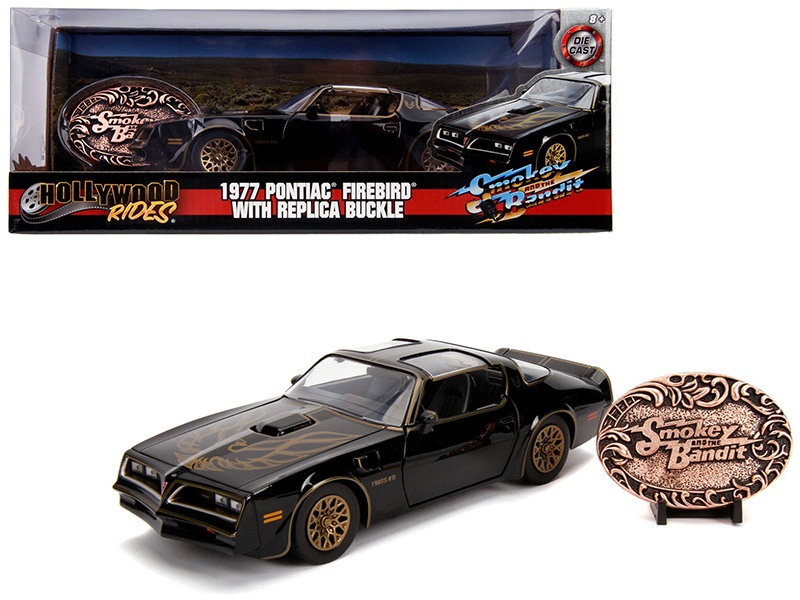 1977 Pontiac Firebird Trans Am Black With Replica Buckle "Smokey And The Bandit" (1977) Movie "Hollywood Rides" Series 1/24 Diecast Model Car By Jada