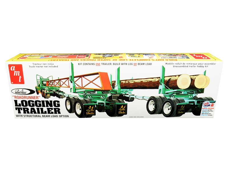 Skill 3 Model Kit Peerless Logging Trailer "Roadrunner" With Structural Beam Load Option 1/25 Scale Model By Amt
