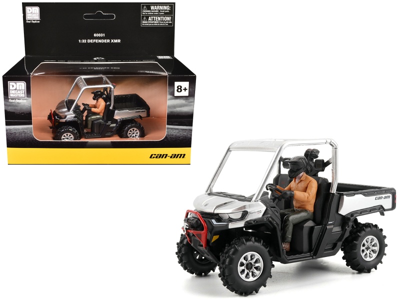 Can-Am Defender Xmr Silver Metallic And Black With Driver Figure 1/32 Diecast Model By Brp Models