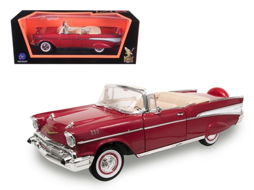 1957 Chevrolet Bel Air Convertible Red 1/18 Diecast Model Car By Road Signature