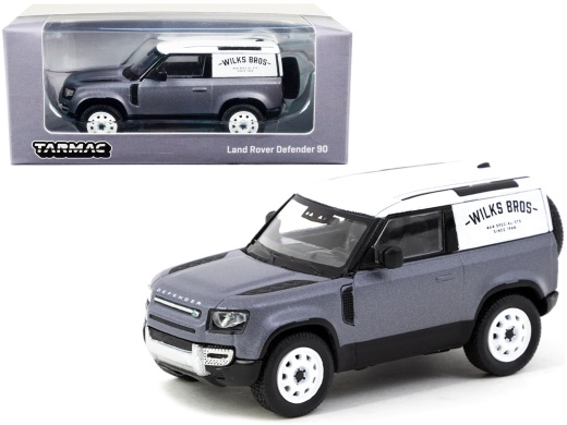 Land Rover Defender 90 Matt Blue Gray Metallic with White Top 'Wilks Bros' 'Global64' Series 1/64 Diecast Model Car by Tarmac Works