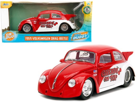 1959 Volkswagen Drag Beetle 'Cherry On Top' Red and White 'Punch Buggy' Series 1/24 Diecast Model Car by Jada