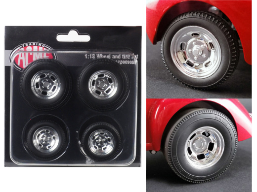 1941 Gasser Polished Drag Wheels and Tires 4 Pcs Set - 1:18 Scale by Acme