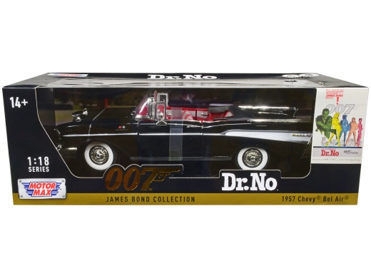 1957 Chevrolet Bel Air Convertible Black James Bond 007 'Dr. No' 1/18 Diecast Model Car by Motormax