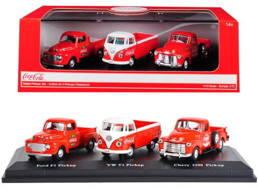 Classic Pickups Gift Set of 3 Pickup Trucks Coca Cola 1/72 Diecast Model Cars by Motorcity Classics