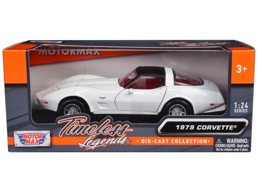 1979 Chevrolet Corvette C3 Diecast Car Model - White with Black Top and Red Interior - Motormax - 1/24 Scale