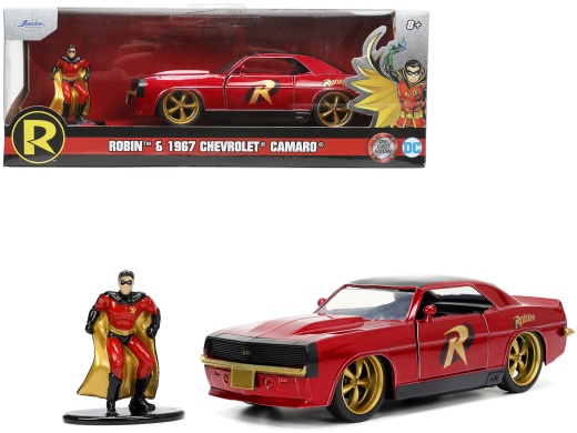 1969 Chevrolet Camaro Dark Red Metallic Diecast Model Car with Robin Figure - Jada Hollywood Rides Series