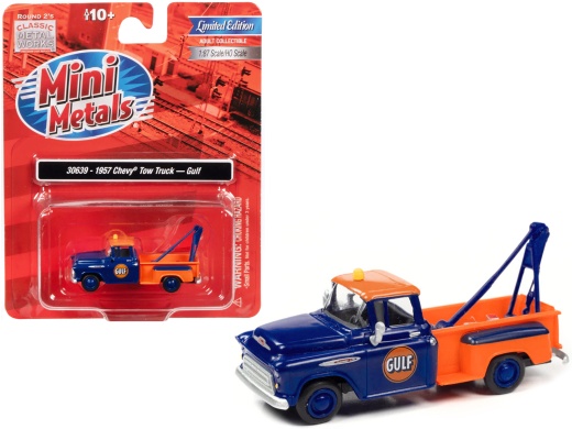 1957 Chevrolet Stepside Tow Truck 'Gulf' Blue And Orange 1/87 (HO) Scale Model Car By Classic Metal Works